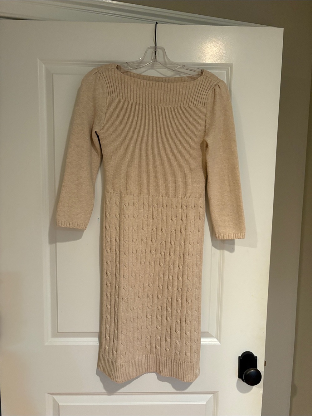 Ralph Lauren Cream Cable-Knit Long Sleeve Midi Dress